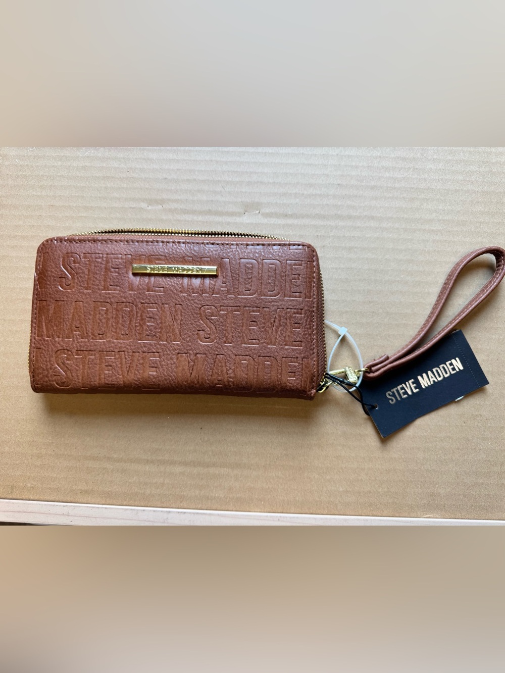 Steve Madden Embossed Zip Wallet - Cognac Brown